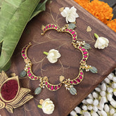 Vriksham Crescent Moon Choker Style Kundan Jadau Neckpiece-Red-Green Bead-J3448