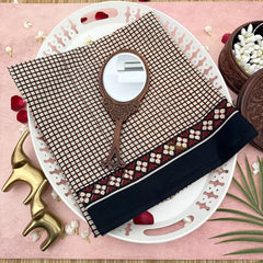 Vriksham Skin Color Small Checks With Black Border Cotton Mulmul Saree-VS4607