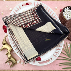 Vriksham Skin Color Small Checks With Black Border Cotton Mulmul Saree-VS4607