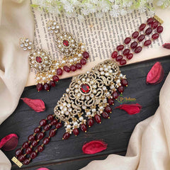 Red Victorian Diamond High Neck Choker-VV048