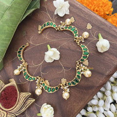Vriksham Crescent Moon Choker Style Kundan Jadau Neckpiece-Green-Pearl-J3446