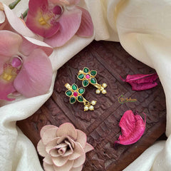 Vriksham Elegant Sunflower Style Kundan Jadau Press Bugadi-Red Green-Pearls-J3802