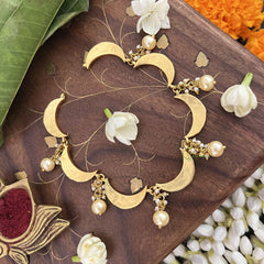 Vriksham Crescent Moon Choker Style Kundan Jadau Neckpiece-Green-Pearl-J3446