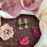 Vriksham Elegant Sunflower Style Kundan Jadau Press Bugadi-Red Green-Pearls-J3802