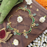 Vriksham Crescent Moon Choker Style Kundan Jadau Neckpiece-Green-Green Bead-J3447