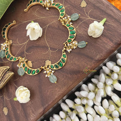 Vriksham Crescent Moon Choker Style Kundan Jadau Neckpiece-Green-Green Bead-J3447