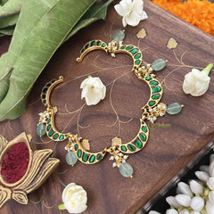 Vriksham Crescent Moon Choker Style Kundan Jadau Neckpiece-Green-Green Bead-J3447