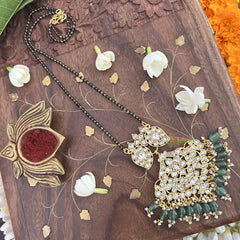 Vriksham Designer Floral Style With Two Maanga Pendant Kundan Jadau Reversible Magalsutra-Aqua Green Bead-J3450