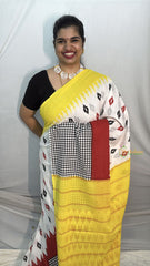 Vriksham White With Half checks Border Cotton Mulmul Saree-VS4621