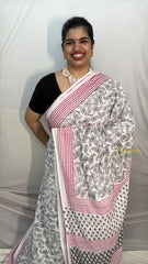 Vriksham White With Paisley Printed Cotton Mulmul Saree-VS4623