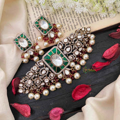 Elegant Jadau Victorian Diamond High Neck Choker-Green-VV1894