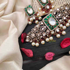 Elegant Jadau Victorian Diamond High Neck Choker-Green-VV1894