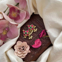 Vriksham Traditional Floral Motif Style Kundan Jadau Press Bugadi-Green Red -Pearls-J3803