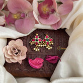 Vriksham Traditional Floral Motif Style Kundan Jadau Press Bugadi-Green Red -Pearls-J3803