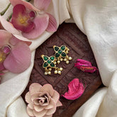 Vriksham Traditional Floral Motif Style Kundan Jadau Press Bugadi-Green-Pearls-J3804