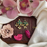 Vriksham Traditional Floral Motif Style Kundan Jadau Press Bugadi-Green-Pearls-J3804