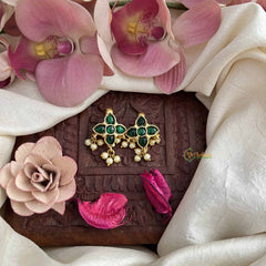 Vriksham Traditional Floral Motif Style Kundan Jadau Press Bugadi-Green-Pearls-J3804