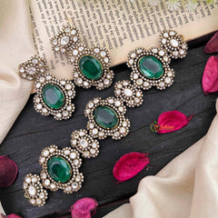 Emerald Green Victorian Diamond High Neck Choker-VV107