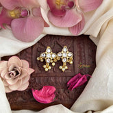 Vriksham Traditional Floral Motif Style Kundan Jadau Press Bugadi-White-Pearls-J3805