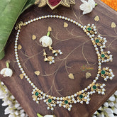 Vriksham Designer 9 round Pendant Pearl Beaded Kundan Jadau  Neckpiece-Green-Pearl-J3452