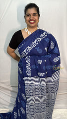 Vriksham Dark Blue With Printed Cotton Mulmul Saree-VS4608