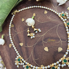 Vriksham Designer 9 round Pendant Pearl Beaded Kundan Jadau  Neckpiece-Green-Pearl-J3452