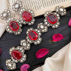 Red Victorian Diamond High Neck Choker-VV108