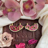 Vriksham Luxury Oriented Peacock Red With Pearls Detailing Kundan Jadau Press Bugadi-J3808