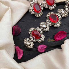 Red Victorian Diamond High Neck Choker-VV108