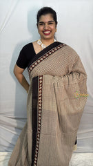 Vriksham Skin Color Small Checks With Black Border Cotton Mulmul Saree-VS4607