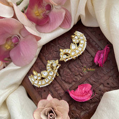 Vriksham Luxury Oriented Peacock White With Pearls Detailing Kundan Jadau Press Bugadi-J3809