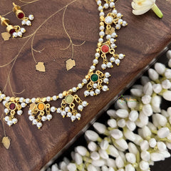 Vriksham Designer 9 round Pendant Pearl Beaded Kundan Jadau  Neckpiece-Pearl-J3451