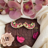 Vriksham Luxury Oriented Peacock Green Red With Pearls Detailing Kundan Jadau Press Bugadi-J3807