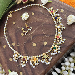 Vriksham Designer 9 round Pendant Pearl Beaded Kundan Jadau  Neckpiece-Pearl-J3451