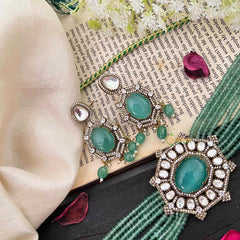 Elegant Victorian Diamond Layered High Neck Choker-Aqua Green-VV1731