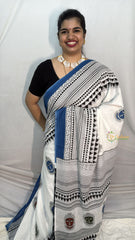 Vriksham White With Buddha Face Printed Cotton Mulmul Saree-VS4613