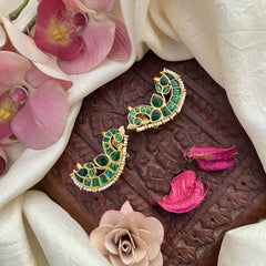 Vriksham Luxury Oriented Peacock Green With Pearls Detailing Kundan Jadau Press Bugadi-J3806