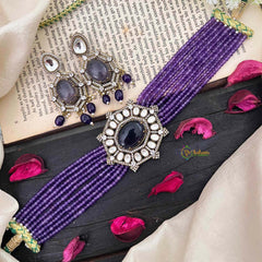 Elegant Victorian Diamond Layered High Neck Choker-Purple-VV1733