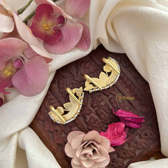 Vriksham Luxury Oriented Peacock Green With Pearls Detailing Kundan Jadau Press Bugadi-J3806