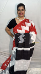 Vriksham Black,White & Red With Zig Zag Printed Cotton Mulmul Saree-VS4616