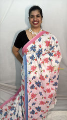 Vriksham White With Floral Printed Cotton Mulmul Saree-VS4620