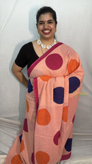 Vriksham Peach With Round Printed Cotton Mulmul Saree-VS4622