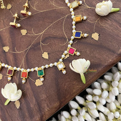 Vriksham Designer Pearl Choker Style Square Pendant Kundan Jadau Neckpiece-Multi Color-J3398