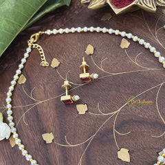 Vriksham Designer Pearl Choker Style Square Pendant Kundan Jadau Neckpiece-Multi Color-J3398