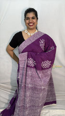Vriksham Purple With Leaf Printed Cotton Mulmul Saree-VS4602