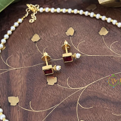 Vriksham Designer Pearl Choker Style Square Pendant Kundan Jadau Neckpiece-Red Green-J3399