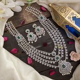 Vriksham Dual Peacock American Diamond 4 Layered Neckpiece-Green-G16894