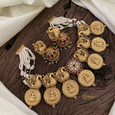 Layered Pearl Lakshmi Coin AD Stone Peacock Choker Short Neckpiece-G11307