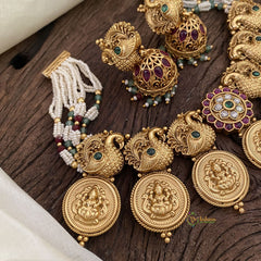 Layered Pearl Lakshmi Coin AD Stone Peacock Choker Short Neckpiece-G11307