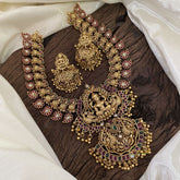 Premium AD Stone Lakshmi Pendant Maanga Short Neckpiece-Temple Neckpiece-Gold Bead-G11306